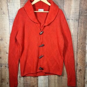 Johnstons of Elgin Cashmere Toggle Cardigan Sweater Orange Red Scotland Large